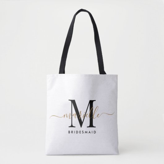 Bruidsmeisje Gift Goud Monogram Wit Tote Bag (Voorkant)