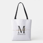 Bruidsmeisje Gift Goud Monogram Wit Tote Bag (Achterkant)