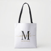 Bruidsmeisje Gift Goud Zwart Monogram Wit Tote Bag (Voorkant)