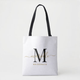 Bruidsmeisje Gift Goud Zwart Monogram Wit Tote Bag