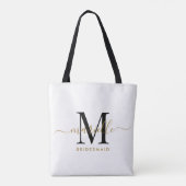Bruidsmeisje Gift Goud Zwart Monogram Wit Tote Bag (Achterkant)