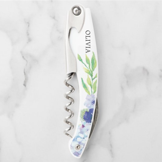 Bruidsmeisje Gift Kurk Schroef - Blauwe Hortensia Kurkentrekker (Voorkant)