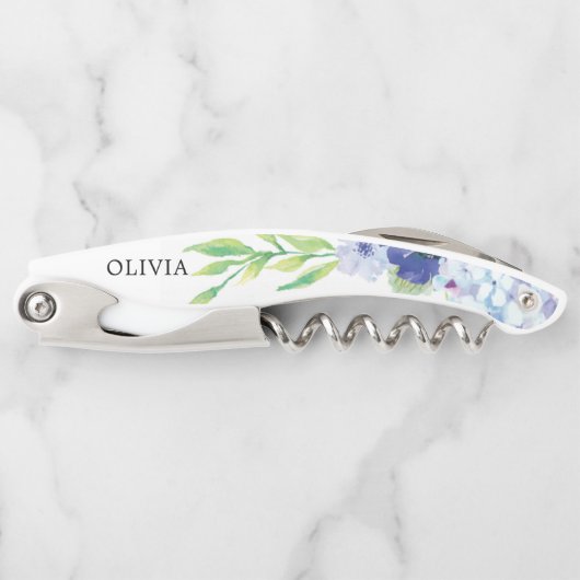 Bruidsmeisje Gift Kurk Schroef - Blauwe Hortensia Kurkentrekker (Voorkant)