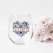 Bruidsmeisje Gift, Modern Elegant Monogram Wijnglas Zonder Voet