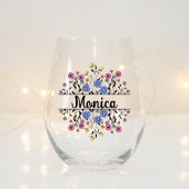 Bruidsmeisje Gift, Modern Elegant Monogram Wijnglas Zonder Voet