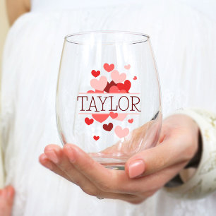 Bruidsmeisje Gift, Modern Elegant Monogram Wijnglas Zonder Voet