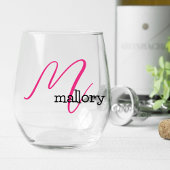 Bruidsmeisje Gift, Modern Elegant Monogram Wijnglas Zonder Voet