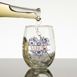 Bruidsmeisje Gift, Modern Elegant Monogram Wijnglas Zonder Voet