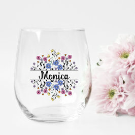 Bruidsmeisje Gift, Modern Elegant Monogram Wijnglas Zonder Voet