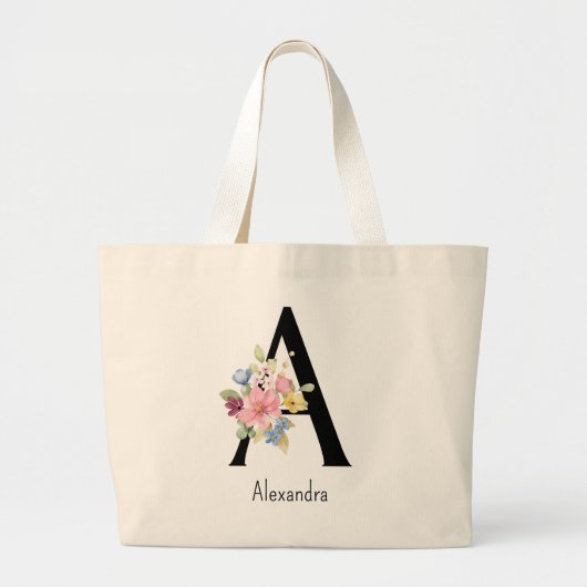 Bruidsmeisje Gift Wilde Bloem Alfabet Een Canvas t Grote Tote Bag (Voorkant)