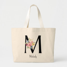 Bruidsmeisje Gift Wilde Bloem Alfabet M Canvas tas