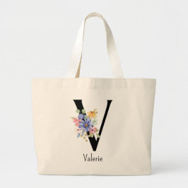 Bruidsmeisje Gift Wilde Bloem Alfabet V Canvas tas