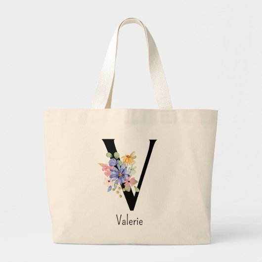 Bruidsmeisje Gift Wilde Bloem Alfabet V Canvas tas (Voorkant)