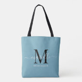 Bruidsmeisje Gift Wit Zwart Monogram Dusty Blue Tote Bag (Achterkant)