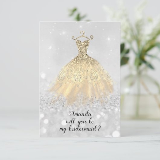 Bruidsmeisje Glitter Diamant Jurk Prinses Kaart (Staand voorkant)