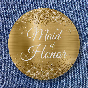 Bruidsmeisje Glitterige Gouden Folie Ronde Button 5,7 Cm