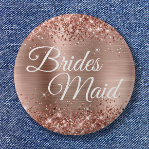 Bruidsmeisje Glitterige Roze Gouden Folie Ronde Button 5,7 Cm