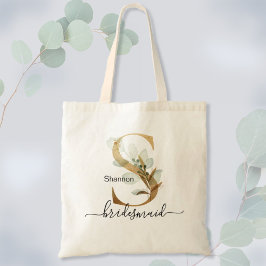 Bruidsmeisje Goud blad groen blad Monogram "S" Tote Bag