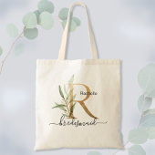 Bruidsmeisje Goud blad Groene Loof Monogram "R" Tote Bag
