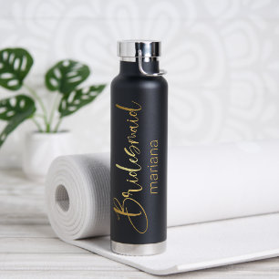 bruidsmeisje goud chic script vrijgezellenfeest  waterfles