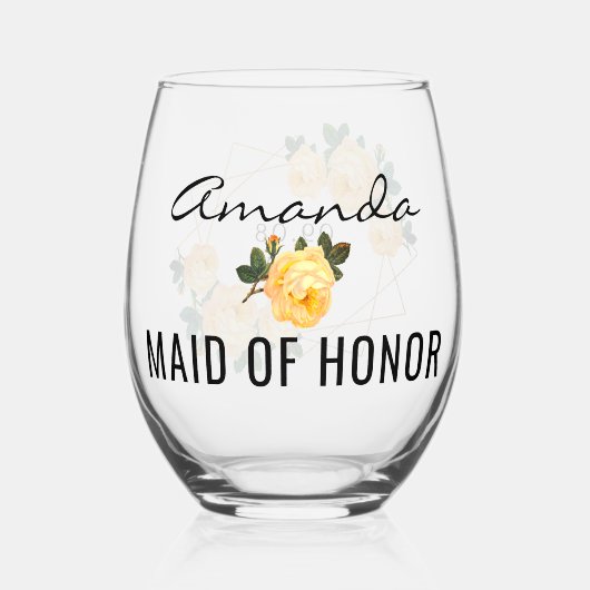 Bruidsmeisje Goud Glitter Geo Oranje Bloemige Brui Wijnglas Zonder Voet (Voorkant)