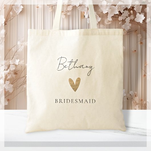 Bruidsmeisje Goud Hart Modern Script Tote Bag