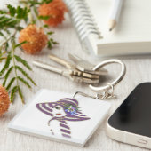 Bruidsmeisje Goud & Jacaranda Bloemen Sleutelhanger (Voorkant Rechts)