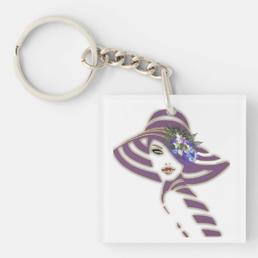 Bruidsmeisje Goud & Jacaranda Bloemen Sleutelhanger (voorkant)