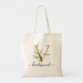 Bruidsmeisje Goudblad Groene Loof Monogram "V" Tote Bag (Voorkant)