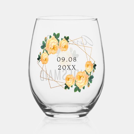 Bruidsmeisje Gouden Glitter Geo Sinaasappel Bloeme Wijnglas Zonder Voet (Achterkant)