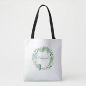 Bruidsmeisje groen blad monogram tote bag (Voorkant)