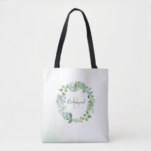 Bruidsmeisje groen blad monogram tote bag