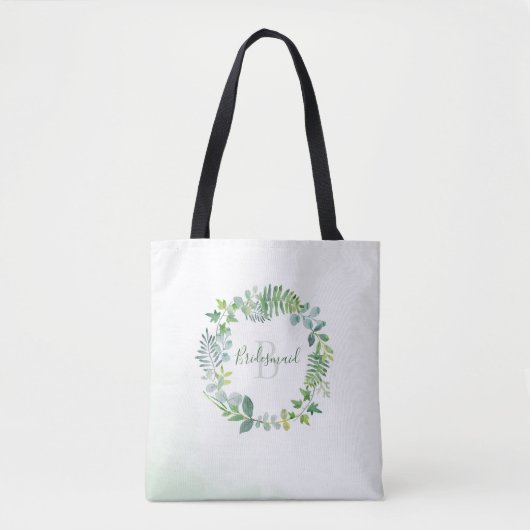 Bruidsmeisje groen blad monogram tote bag (Voorkant)