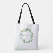 Bruidsmeisje groen blad monogram tote bag (Achterkant)