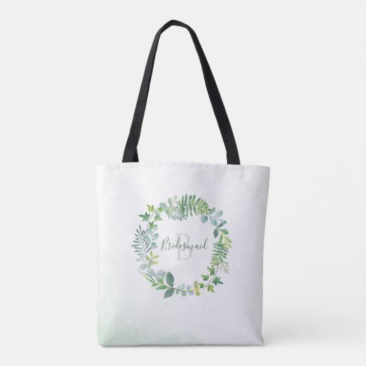 Bruidsmeisje groen blad monogram tote bag (Achterkant)