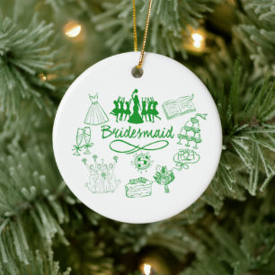 Bruidsmeisje groene Doodle-schets Huwelijksbeelden Keramisch Ornament