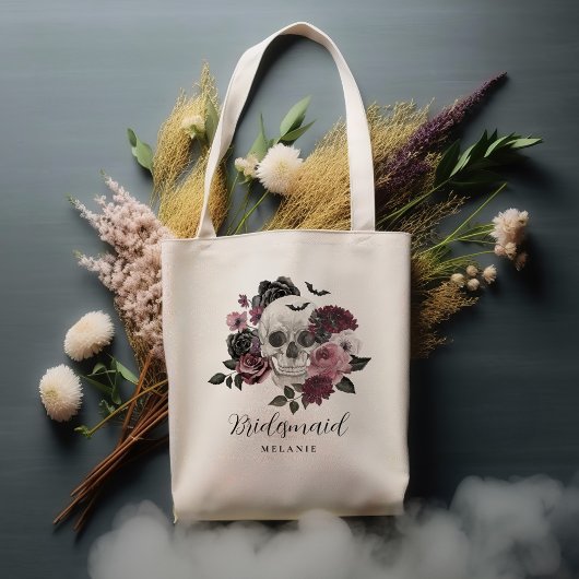 Bruidsmeisje Halloween Gothic Bloemen Schedel Brui Tote Bag
