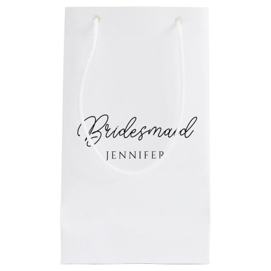 bruidsmeisje handgeschreven script aangepaste naam klein cadeauzakje (Voorkant)