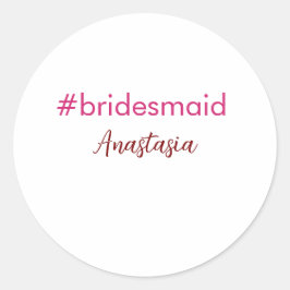 Bruidsmeisje hashtag licht roze voeg naam bruid to ronde sticker