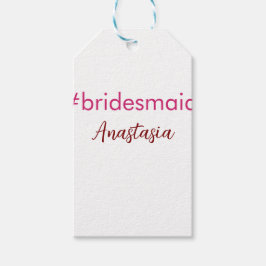 Bruidsmeisje hashtag licht roze voeg naam bruid tr cadeaulabel