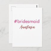 Bruidsmeisje hashtag lichtroze voeg naam bruid sta briefkaart (Voorkant / Achterkant)