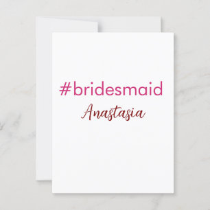 Bruidsmeisje hashtag lichtroze voeg naam bruid sta briefkaart