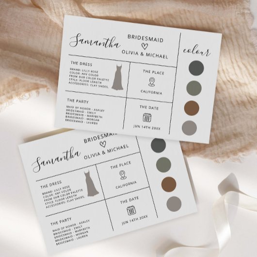 Bruidsmeisje Info Kaart, Minimalistische bruidsfee Kaart