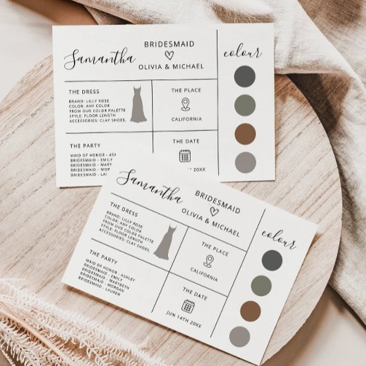 Bruidsmeisje Info Kaart, Minimalistische bruidsfee Kaart