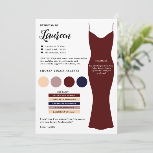 Bruidsmeisje info kaart sjabloon Voorstel Kaart (Staand voorkant)