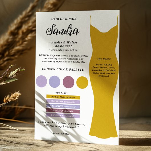 Bruidsmeisje info kaart sjabloon Voorstel Kaart