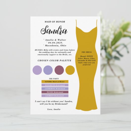 Bruidsmeisje info kaart sjabloon Voorstel Kaart (Staand voorkant)