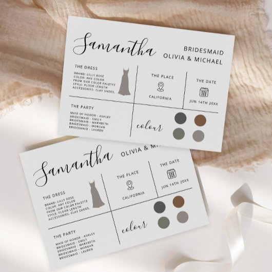 Bruidsmeisje informatie Kaart, bruidsfeest Kaart