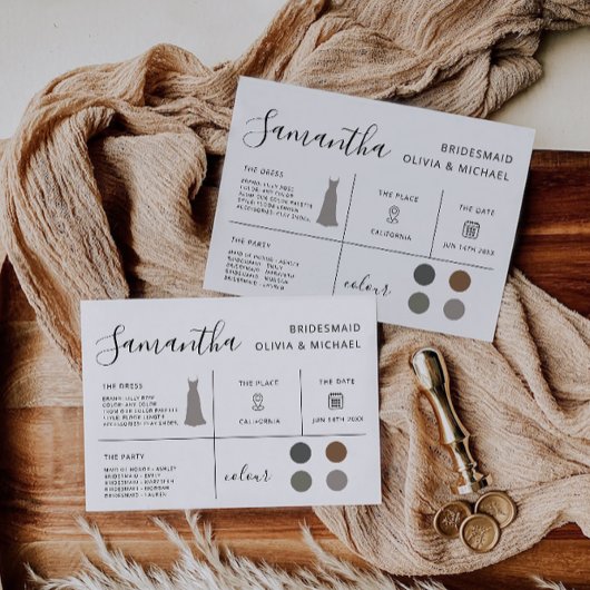 Bruidsmeisje informatie Kaart, bruidsfeest Kaart