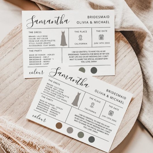 Bruidsmeisje informatie Kaart, bruidsvoorstel Kaar Kaart